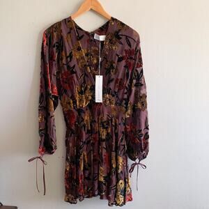 NWT Amanda Uprichard Leiland Floral Velvet Long Sleeve Mini Dress Size S Small